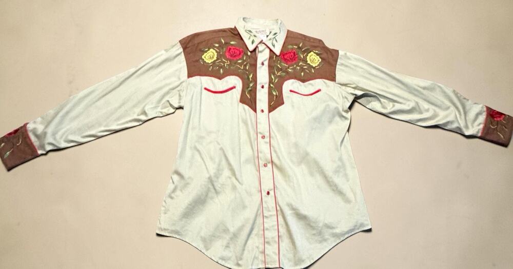 Rockmount Size L Men’s Western Cowboy Pearl Snap Floral Embroidery